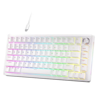 DIERYA DK81E 75% Mechanical Gaming Keyboard, Hot-Swappable, Wired, White | Gasket Mount, Pre-Lubed Linear Switches, 6-Layer Foam, Programmable, Volume Knob, RGB Backlight, Double-Shot Keycaps - color: White