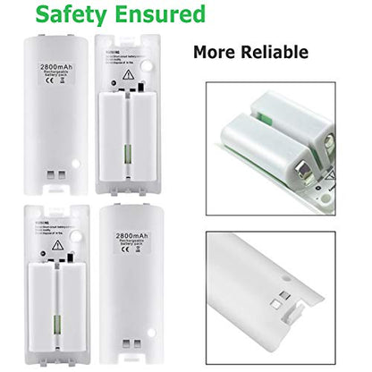 4-Pack Rechargeable Battery Packs for Wii and Wii U Remote Controller,High-Capacity Ni-MH Battery(2800mAh) Replacement for Nintendo Wii Remote Charging Station(Charger not Included)