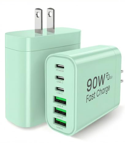 90W GaN USB C Charger Block [2 Pack],6-Port USB C Wall Charger Fast Charging 45W PD Power Adapter for MacBook Air/iPad Pro/iPhone 17Pro Max/Samsung Galaxy S24 Ultra/Tabs for Home Travel (Green, Two) - color: Green, size: Two