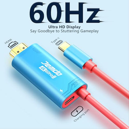 JEMDO Switch 2 Dock HDMI Cable,4K 60 Hz 18 Gbps USB C to HDMI 2.0 6.6 ft,100 W PD Play While Charging,Portable Travel TV Adapter Compatible with Nintendo Switch 2(Only Below V21.0.0)/2017/OLED - color: Blue, style: 60