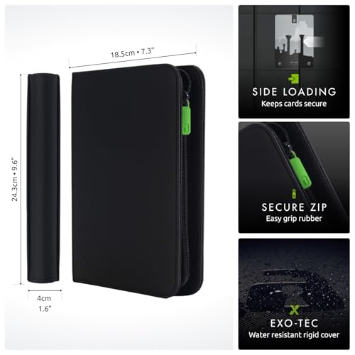 Vault X 4 Pocket Zip Binder, 160 Cards, Exo-Tec Material, 20 Side-Loading Pages (Black) - color: Black