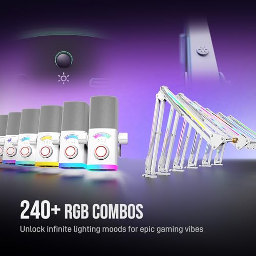 FIFINE Streaming Microphone Kit for Gaming, XLR/USB Dynamic Mic with RGB Boom Arm Stand for Podcast Vocal, PC Microphone with Mute Tap, 3-in-1 Volume Knob, Audio Balance-AmpliGame AM8PROT White - color: White