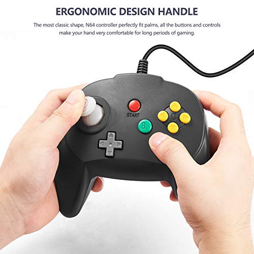 KIWITATA N64 Mini Controller, Retro N64 Wired Bit Game Pad Upgraded Joystick Remote Controller for Classic N64 Console (Black) - color: black