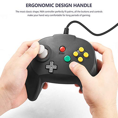 KIWITATA N64 Mini Controller, Retro N64 Wired Bit Game Pad Upgraded Joystick Remote Controller for Classic N64 Console (Black) - color: black