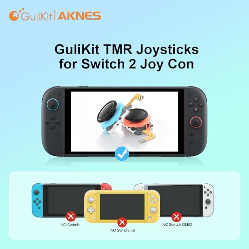 AKNES|GuliKit TMR Joystick Replacement for Switch 2 Joy-Con, Anti-Jitter | Drift-Proof Electromagnetic Sensor Joystick, Repair Kit (Screwdrivers, Tweezers, Pry Tool), DIY Replacement Part