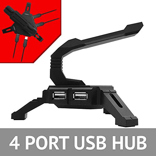 Tilted Nation Gaming Mouse Bungee Cord Holder with 4 Port USB Hub For PC & XBOX Wired Mice - Pro Esports Drag-Free Cable Management - Red LED