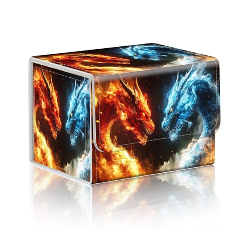 Trading Card Storage Box, Holds 100+ for MTG Cards, PU Leather with Magnetic Closure, Fire vs Ice Dragons Fantasy Durable Deck Box for Magic the Gathering, Trading Card Games - color: Fire vs Ice Dragons Fantasy