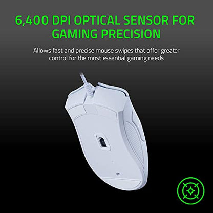 Razer DeathAdder Essential Gaming Mouse: 6400 DPI Optical Sensor - 5 Programmable Buttons - Mechanical Switches - Rubber Side Grips - Mercury White,(Pack of 10) - color: Mercury White, size: 1 Count (Pack of 10)