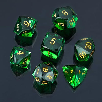 Resin DND Dice Set, 7 Pieces Handmade Sharp Edge Polyhedral Dice for Role Playing Game, Dice Accessory for D&D RPG Players and Starters d4 d6 d8 d10 d12 d20 with Gift Box (Dark Green) - color: Dark Green
