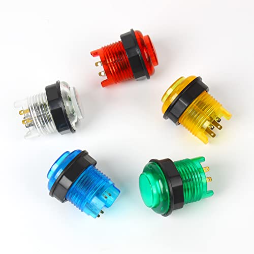 Larcele 28MM Push Button Switch for Arcade Game Projects 10pcs YXJKG-03 | 5 Colors, Console Cassette Switch with Light, DIY Replacement Part - size: 28MM