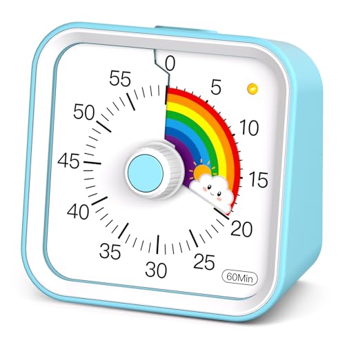 Visual Timer for Kids, Rainbow Timer with Pause Function, Blue | Cute Silent Timer for Classroom, ADHD, Kitchen, Toddlers, Study, Alarm 3 Volume Levels, Light Indicator, Easy to Use - color: Rainbow Blue