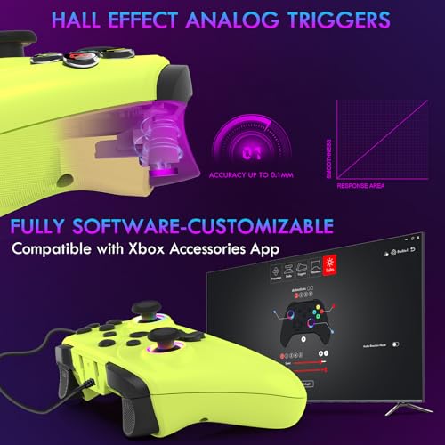 UGAME Wired Xbox Controller for X Box Series X S One PC PS4 Switch, Gaming Control Controllers with 1000Hz Polling Rate No Drift Stick, Custom Paddles Turbo RGB Light Remote, Green Gamepad - color: green