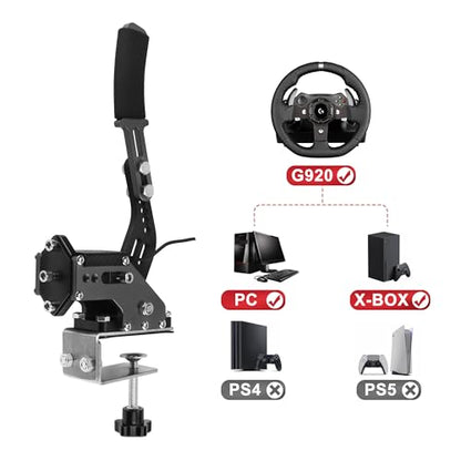 Upgrade 2-in-1 64 Bit USB Handbrake for G920 Compatible with Xbox/Xbox series S/Xbox series X + PC Computer System for Simulated Racing Games with Non-Contact Plus Hall Sensor and Clamp (Black) - color: Black