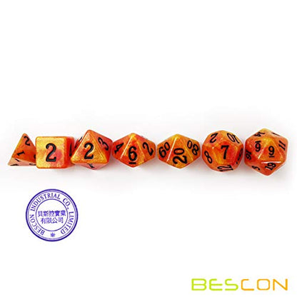 Bescon Magical Stone Dice Set Series, 7pcs Polyhedral RPG Dice Set Aura Stone, Black Tinbox Packing - color: Aura Stone in Tinbox