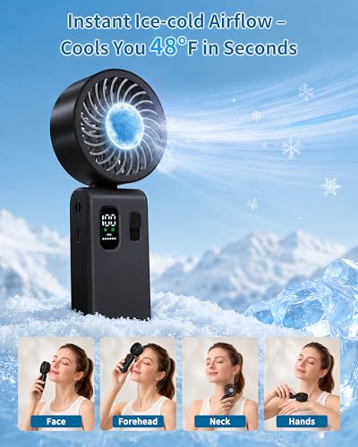 Portable Handheld Fan with Ice Cooling, 100 Speed Rechargeable Mini Desk Fan, Up to 12Hrs Cooling, Powerful Folding Personal Fan for Travel, Camping, Office (Black) - color: Black