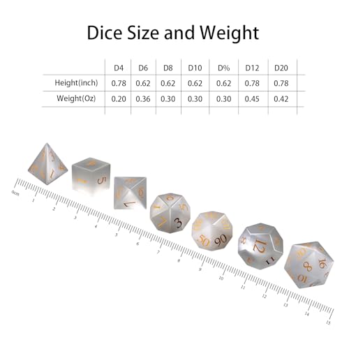 LUCKY-M Cat Eye Gemstone Dice DND Set, 7PCS Natural Handmade Dice for Dungeons and Dragons, D&D Accessories Men Gift (White) - color: Cat Eye- White