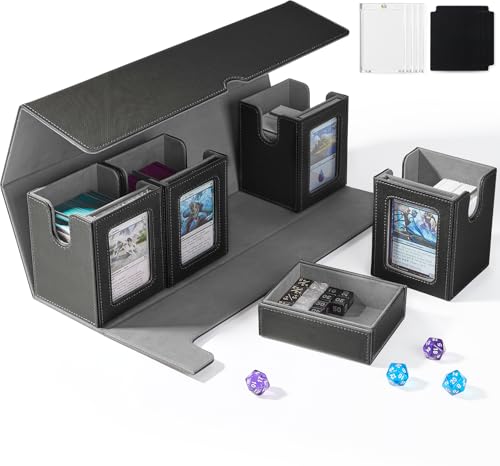 UAONO Card Deck Box for MTG with Commander Display, 5 in 1 Card Deck Case Holds 800+ Unsleeved Cards, Strong Magnet Organizer Compatible with Yugioh TCG Sports Cards (Black&Grey) - color: A1-Black, size: 5 IN 1 plus