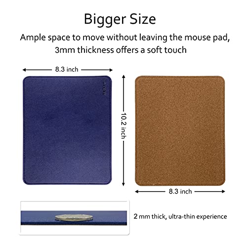 MelVan PU Leather Mouse Pad with Stitched Edge, Wood Mousepad, Waterproof Gaming Mouse Pad Mat for Computers, Laptop, Office & Home, 10.2" x 8.3", 1 Pack (Navy Blue) - color: Navy Blue