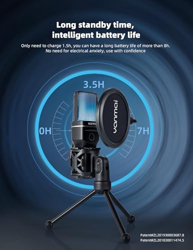 2.4G Wireless Gaming Microphone for PC, Mac & Phone, ANC Noise Cancelling Condenser Mic with RGB Light, Gooseneck Tripod, 18H Battery, Plug & Play Mic for Singing, Streaming, Podcasting