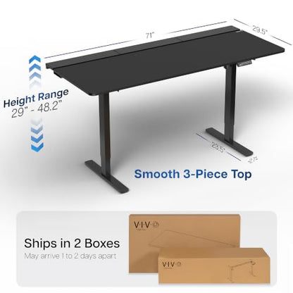 VIVO Black 71 x 30 in Standing Desk, DESK-KIT-1B6-P3B-71 | Electric, Holds 220 lbs, Sit Stand, Height Adjustable, Cable Tray, Full-Size Mouse Pad, Office Furniture, Black Frame - color: Black Top / Black Frame, size: 71 x 30