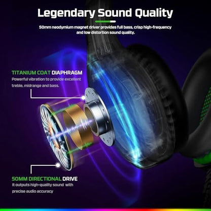 Fachixy FC100 Gaming Headset with Microphone for PS4, PS5, Switch, Xbox, PC, Mac, Gamer Headset with RGB Light, Computer Headphones with Mic - color: GREEN