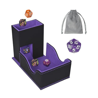 Dice Tower and Tray,Foldable Portable Dice Rolling Tower,Dice Roller Accessory for Dungeons and Dragons,Classic Board Games,RPG Games,and Tabletop Games Black/Violet - color: Black/Violet
