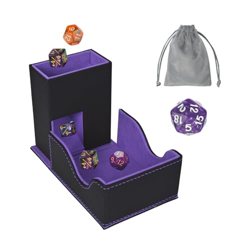 Dice Tower and Tray,Foldable Portable Dice Rolling Tower,Dice Roller Accessory for Dungeons and Dragons,Classic Board Games,RPG Games,and Tabletop Games Black/Violet - color: Black/Violet