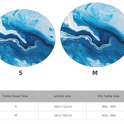 Famame Abstract Blue Marble Fitted Round Tablecloth Waterproof Table Cloth with Elastic Edge Wipe Clean Table Covers for Indoor Outdoor Fits 45"-50", Medium - color: Abstract Blue Marble