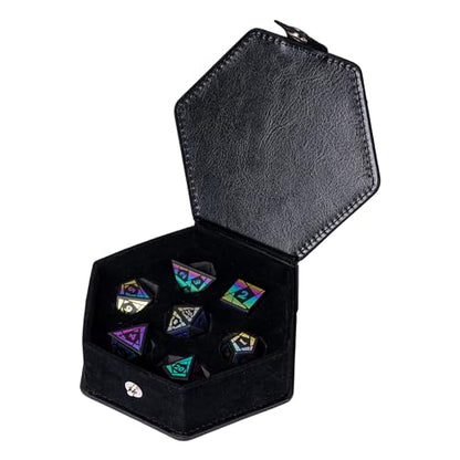 UDIXI Obsidian Gemstone Dice Set Stone DND Dice Rainbow for Tabletop Games | Natural Stone, Premium Gift Box, DM Gift, for Dungeons and Dragons Role Playing Games - color: Obsidian (Colorful Pattern)