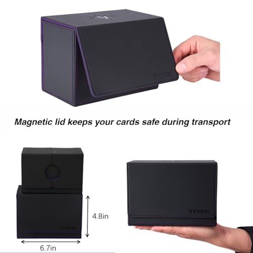 Venssu MTG Deck Box for Commander Display with Dice Tray (Black＆Purple) | Holds 200 Single/160 Double-Sleeved Cards, Fit MTG/PTCG/OPTCG Cards, Strong Magnet, With 2 Dividers & 1 Magnetic Card Holder - color: Black＆Purple