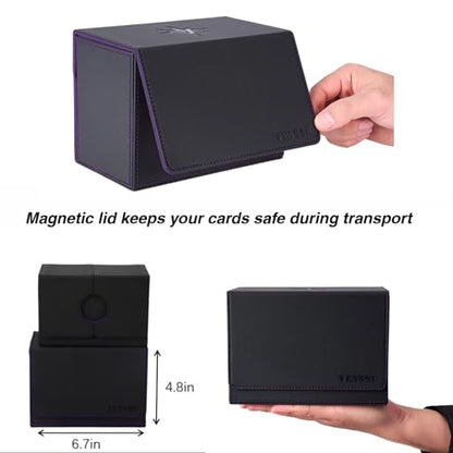 Venssu MTG Deck Box for Commander Display with Dice Tray (Black＆Purple) | Holds 200 Single/160 Double-Sleeved Cards, Fit MTG/PTCG/OPTCG Cards, Strong Magnet, With 2 Dividers & 1 Magnetic Card Holder - color: Black＆Purple