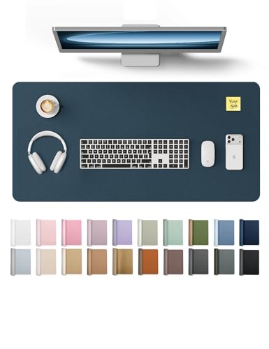 YSAGi Leather Desk Protector, Office Mat, Large Mouse Mat, Non-Slip PU Leather Blotter, Laptop Pad, Waterproof Writing Pad for Office and Home (Dark Blue, 31.5" x 15.8") - color: Dark Blue, size: 31.5" x 15.8"