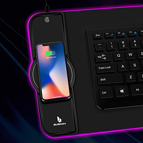 Gaming Mouse Pad,Wireless Mouse Pad Charging,15W Fast Charging | For PC Keyboard Gaming Home&Office,10 Lighting Modes,Support Mobile Phone Devices,Desk Accessories,31.5"X11.8"Black - color: Black