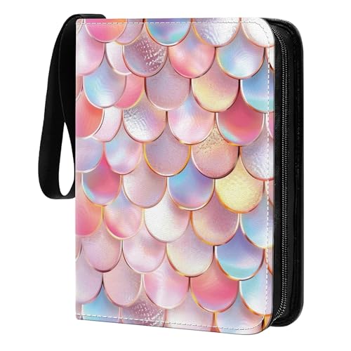 Card Binder 400 Pockets, 50 Sleeves Large Binder Trading Cards Holder 4 Pocket, Storage Organizer, Album Folder Case Protector Collector Gift Colourful Pink Mermaid - color: Colourful Pink Mermaid, size: 4 Pocket