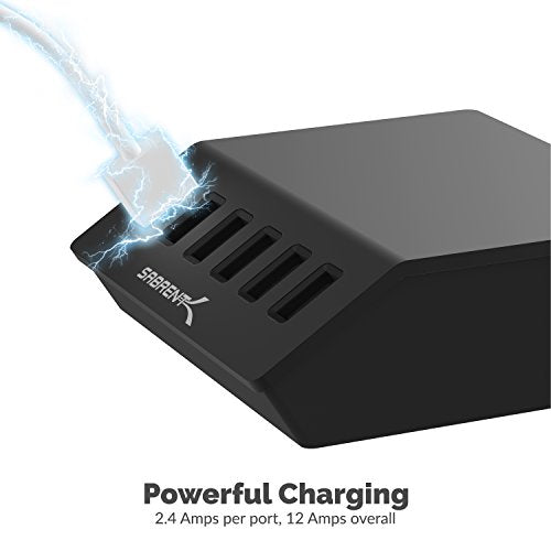 SABRENT 60W 6-Port USB Charging Station, Auto-Detect, UL (AX-FLCH-B) | 12A aluminum desktop rapid charger; smart auto-detect ports; UL certified; black - size: 6-Port