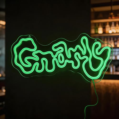 Gnarly Neon Sign for Wall Decor - K-Pop Inspired Green LED Light, USB Powered 5V Dimmable Graffiti Lamp with On/Off Switch, Acrylic Backboard Hanging Light for Bedroom, Gaming Room, Party & Bar (16.5 x 7 Inch) - color: Green