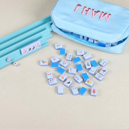 Soulchen Mini American Mahjong Tile Set Include 160 0.8 Inch Mahjong Tiles 2 Dice 4 Wooden Rulers 1 Accessory Bag 4 Beginner Rule Cards(Animal) - style: Animal
