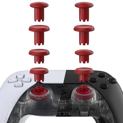 eXtremeRate ThumbsGear V3 Interchangeable Ergonomic Thumbsticks for PS5 Controller, Replacement Analog Thumb Sticks for PS4 Controller - Carmine Red 4 Height Adjustable Convex, Concave Grip Joysticks - color: Carmine Red