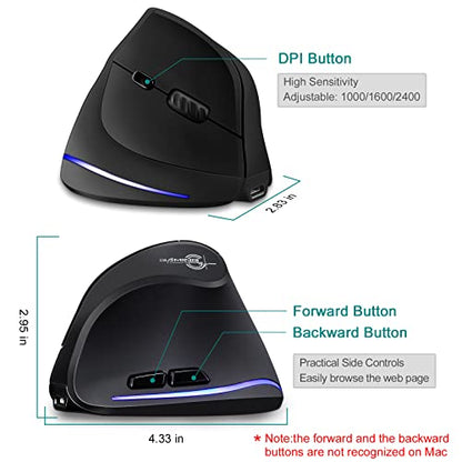 TRELC Wireless Mouse Tri-Mode (BT 5.0/3.0+2.4GHz), Ergonomic Vertical Mouses with 3 Adjustable DPI, Rechargeable Optical Wireless Mice for 3 Devices, 7 Buttons for PC, Desktop, Laptop, Tablet (Black) - color: Tri-Mode (BT 5.0/3.0+2.4GHz)