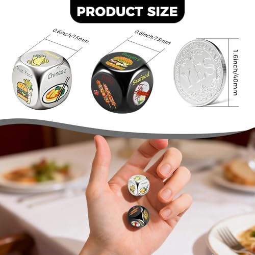 Food Dice - Aluminum Alloy Food Decision Dice and Coin Set, Colorful Date Night Food Decision Dice，Anniversary Birthday Wedding Funny Gifts