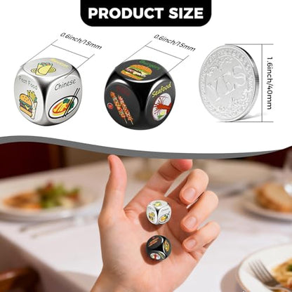 Food Dice - Aluminum Alloy Food Decision Dice and Coin Set, Colorful Date Night Food Decision Dice，Anniversary Birthday Wedding Funny Gifts