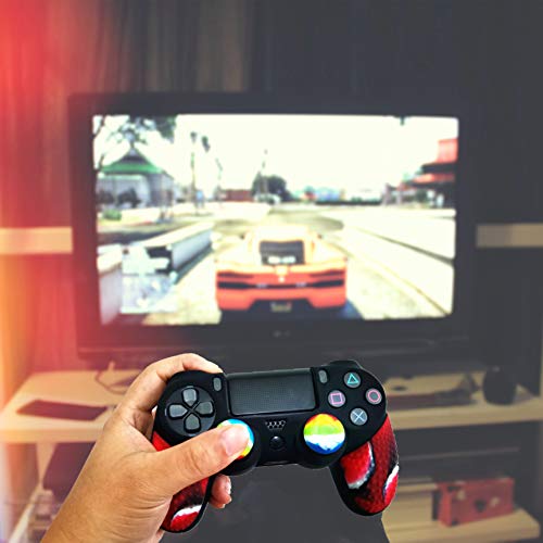 Silicone Skin Cover for Ps4 Slim/Pro DualShock Controller(1pc Anti-Slip Case, 1 Pair L2 R2 Trigger Extender, 4pcs Thumb Grips,4pcs LED Light Bar Protector Decal)(Double Red granular) - color: Double Red granular