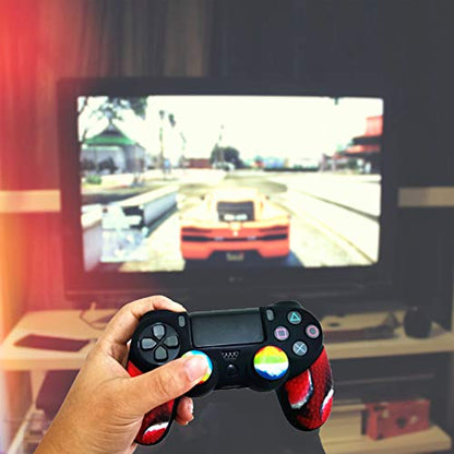 Silicone Skin Cover for Ps4 Slim/Pro DualShock Controller(1pc Anti-Slip Case, 1 Pair L2 R2 Trigger Extender, 4pcs Thumb Grips,4pcs LED Light Bar Protector Decal)(Double Red granular) - color: Double Red granular