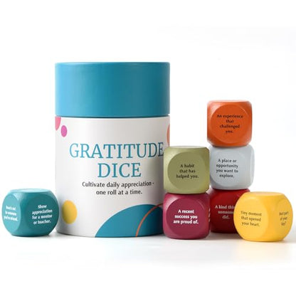 Gratitude Dice Set – Conversation Starter & Group Therapy Game | Office Therapy Must Haves | Color-Coded Wooden Dice | Mindfulness & Wellness Gift for Journaling, Thankfulness & Addiction Recovery