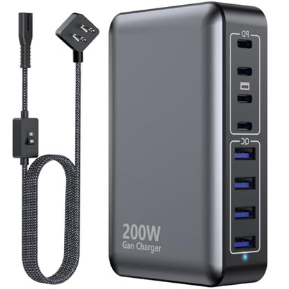 USB C Charger 200W Charger Block, 8-Ports Gan Fast Charging Station Hub, PD 65W Laptop Charging Adapter Compatible with MacBook Pro/Air, DELL, Steam Deck, iPhone 17/16/15/14, Galaxy - color: Black