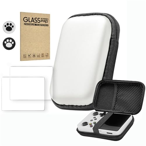 Storage Case with 2PCS Protective Film for R36S/R35S/RGB20S Handheld Game Console, Travel Carrying Bag Hard EVA Protective Cover Organizer with 2 Keycaps (White Set) - color: White Set