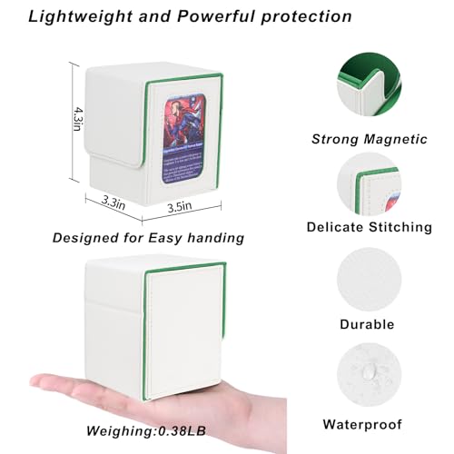 AFIING MTG Deck Box for Commander Display,Card Deck case Fits 100 Double Sleeved Cards, Magic Commander TCG Card Storage Box with 2 Dividers,Dice Bag and 1 Toploader(Whtie Green) - color: Commander White Green