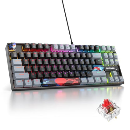 75% Mechanical Gaming Keyboard with Red Switch, RGB LED Backlit Keyboard Black, 87 Keys Compact TKL Wired Computer Keyboard for Windows Laptop PC Gamer (87 Dark) - color: 87 Dark/Red Switch