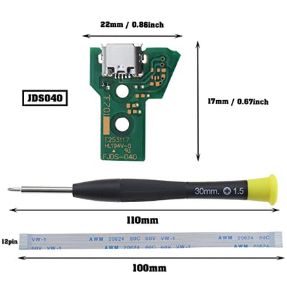 ECSiNG 2PCS Interface Board JDS-040 and 12 Pin Ribbon Cable Compatible with PS4 Pro/Slim Wireless Controller Replacement Charging Port Assembly