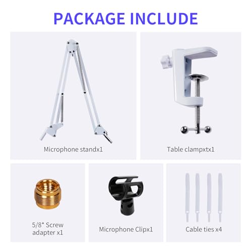 FEELWORLD AMS1 Microphone Boom Arm, Adjustable Mic Arm Stand with 3/8” to 5/8” Screw, Compatible with PM1 and other Mics for Podcast Straming Gaming Studio (White) - color: White